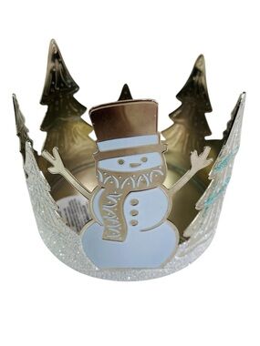 Bath & Body Works Snowman Glitter Trees 3 Wick Candle Holder Sleeve